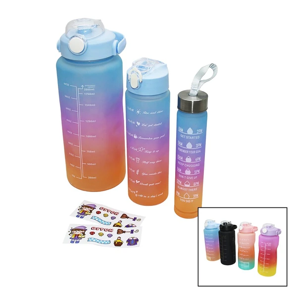 3 BOY YAVRULU PİPETLİ RENKLİ SULUK MATARA (5314)