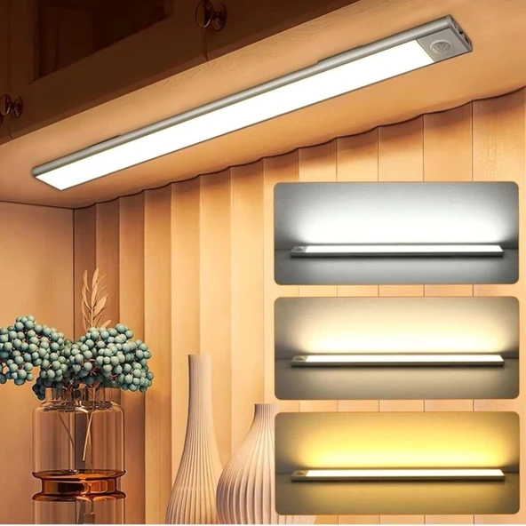 ShopyTech 50 cm Manyetik Şarjlı LED Dolap/Tezgâh Altı Lamba  Hareket Sensörlü 3 Renk Kısılabilir USB Type-C - Resim 4