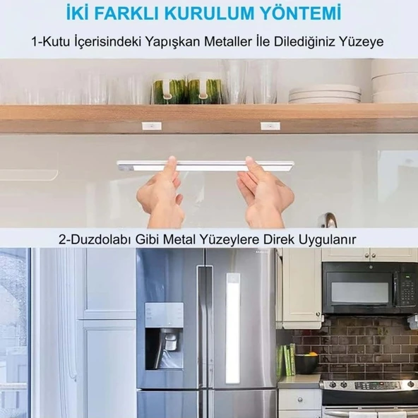 ShopyTech 50 cm Manyetik Şarjlı LED Dolap/Tezgâh Altı Lamba  Hareket Sensörlü 3 Renk Kısılabilir USB Type-C - Resim 9