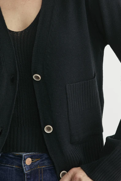 Triko Hırka Crop İkili Takım - Siyah - Resim 5