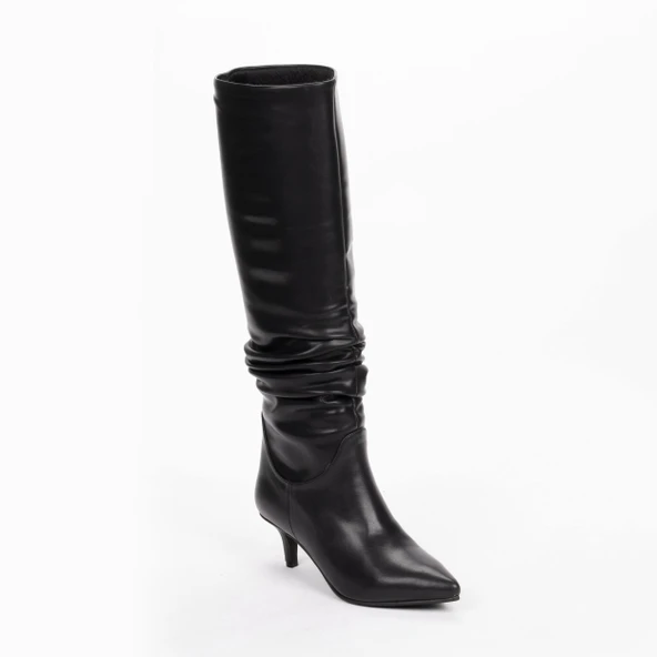 Vegan 6.5 cm Kısa Rahat Topuklu Sivri Burunlu Körüklü Uzun Kadın Çizme - Resim 2