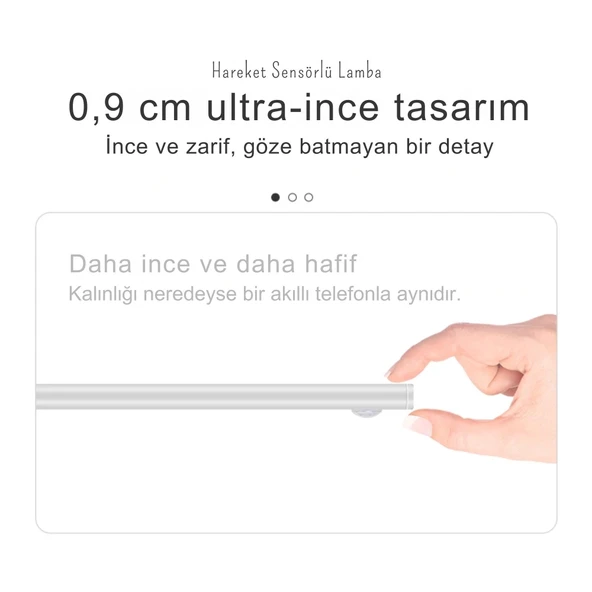 ShopyTech 50 cm Manyetik Şarjlı LED Dolap/Tezgâh Altı Lamba  Hareket Sensörlü 3 Renk Kısılabilir USB Type-C - Resim 6