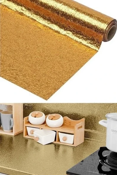 2 Metre Kendinden Yapışkanlı Silinebilir Mutfak Tezgah Üstü Sticker Folyo Gold Renk (5314) - 4