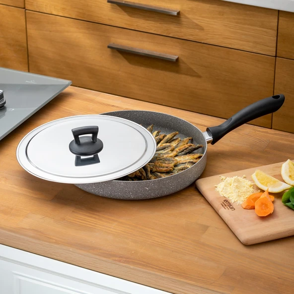 Emsan Rosa Balık Tavası 30 cm Granit Malzeme ile Antrasit Renk 1 Adet Tava ürün görseli 1