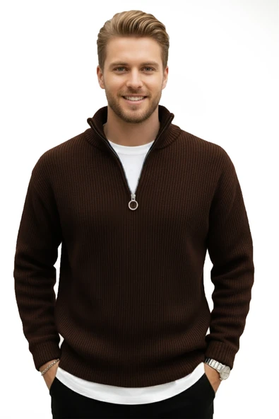 DeepSEA Erkek Yarım Fermuarlı Oversize Kesim Triko Kazak – %100 Pamuk, Yumuşak Dokulu Örgü Kazak 2608511 - Resim 2