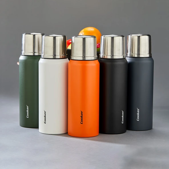 1LT DAĞCI TERMOS RENKLİ ÇİFT CİDARLI PASLANMAZ ÇELİK - SIZDIRMAZ KAPAK = BARDAK (5314)