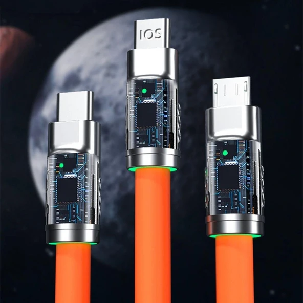 3 Şarj Aleti 1 Arada Çinko Alaşım Hızlı Şarj Kablosu Turuncu (5314) - 3