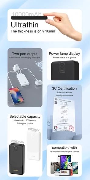 Powerbank Dudao K10 10000mAh 2.4A 2 x USB-A - Siyah (5314) - 2