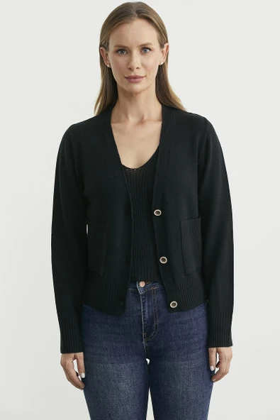 Triko Hırka Crop İkili Takım - Siyah ürün görseli 1