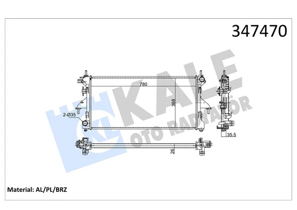 KALE 347470 SU RADYATÖRÜ FIAT DUCATO 2.3D 06 > MT BRAZING 780x368x26 3062308080 1349196080-1349207080-1362308080 ürün görseli 1