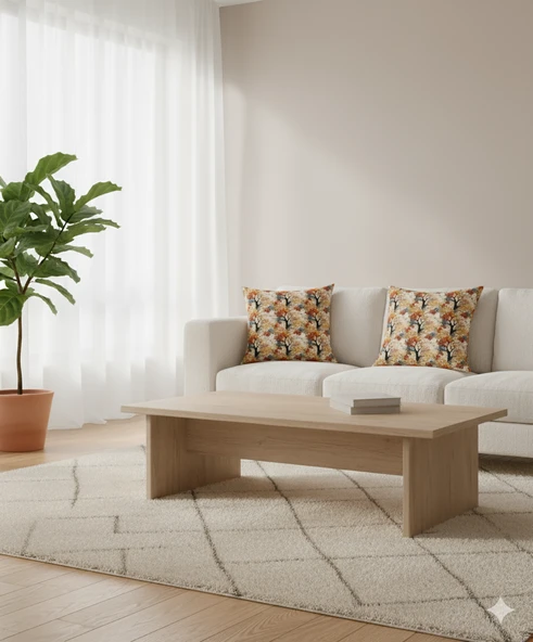 Sonbahar Ağaçları Desenli Dijital Baskılı 2'li Kırlent 40 cm x 40 cm - Resim 5