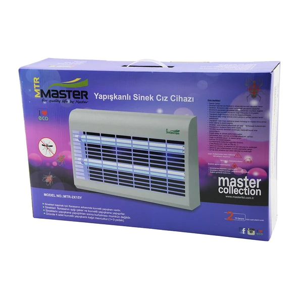 MASTER MTR-2X15Y YAPIŞKANLI SİNEK ÖLDÜRÜCÜ CIZ CİHAZI MAKİNE 30W 2PCS LED FLORESAN 100M2 ETKİLİ 47.5X9.5X29CM (5314)
