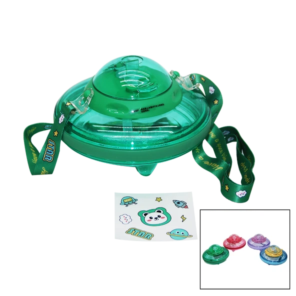 UFO MODELİ RENKLİ MİKA KRİSTAL SULUK MATARA PİPETLİ - TAŞIMA ASKILI 550ML ( HERHANGİ BİR RENK  GÖNDERİLİR )  (5314)