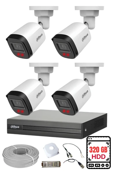 DAHUA 4 Kameralı Gece Görüşlü Su Geçirmez FULL HD Güvenlik Kamerası Seti 32GB ürün görseli