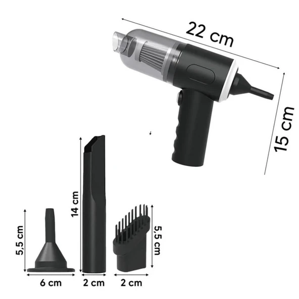 3in1 Araç İçi Kablosuz Şarjlı Mini El Süpürgesi Vakum ve Üfleme (5314) - 2