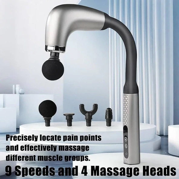 Masaj Çekici, 9 Hızlı Derin Doku Perküsyonu, 4 Başlıklı Uzun Saplı Boyun ve Sırt Masaj Aleti (5314) - 5