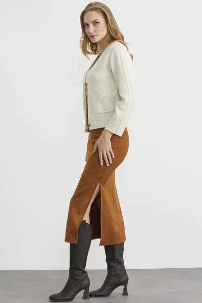 Triko Hırka Crop İkili Takım - Taş - 4