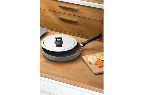 Emsan Rosa Balık Tavası 30 cm Granit Malzeme ile Antrasit Renk 1 Adet Tava - Resim 6