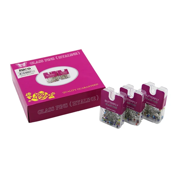 GLASS PINS HYALINE BUTTERFLY 1200 ADET RENKLİ TOPLU BAŞÖRTÜ İĞNESİ ŞEFFAF PLASTİK ASKILIKLI KUTULU (5314)