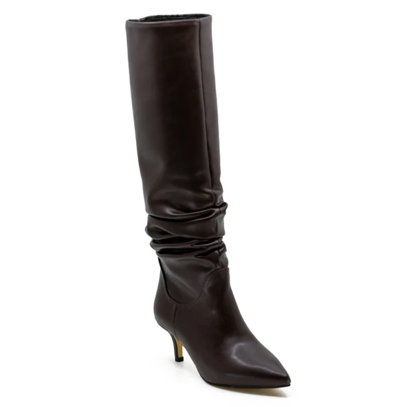 Vegan 6.5 cm Kısa Rahat Topuklu Sivri Burunlu Körüklü Uzun Kadın Çizme - Resim 10