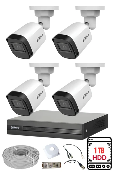 DAHUA 4 Kameralı Gece Görüşlü Su Geçirmez FULL HD Güvenlik Kamerası Seti 1TB - Resim 2