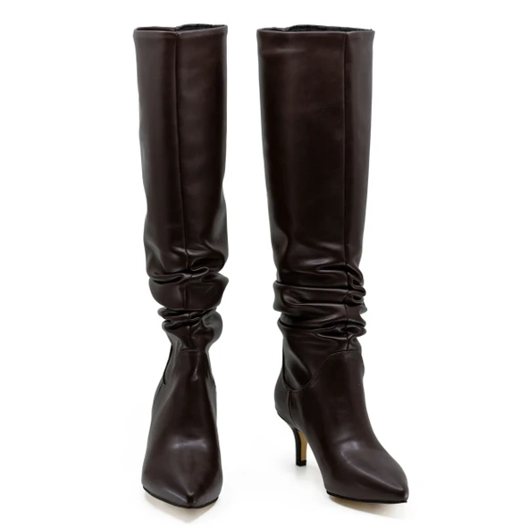 Vegan 6.5 cm Kısa Rahat Topuklu Sivri Burunlu Körüklü Uzun Kadın Çizme - Resim 8