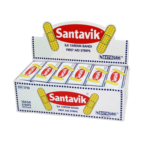 SANTAVİK 10 x 30 YARA BANTI = 1 KUTU İÇİNDE 300 ADET YARA BANDI VARDIR (5314)