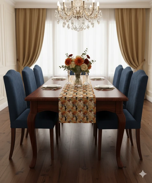 Sonbahar Ağaçları Desenli Dijital Baskılı Runner 140 cm x 45 cm - Resim 7