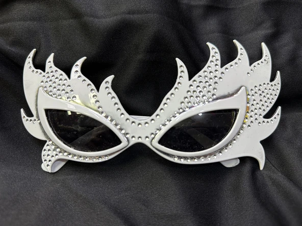 Taşlı Göz Kamaştıran Gecenin Yıldızı Beyaz Parti Alev Gözlük (5314)