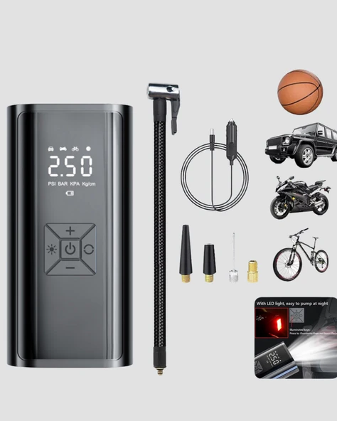Kablosuz Dijital Lastik Şişirme Pompası LED Işıklı 80W - Resim 3