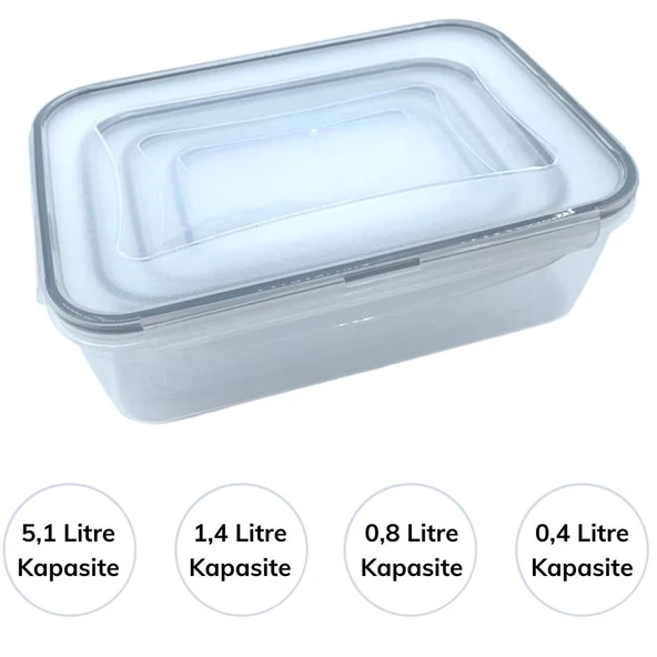 4'lü İç İçe Sızdırmaz Contalı Kilitli Kapaklı Plastik Erzak Saklama Kapları LC315 (5314) - 2