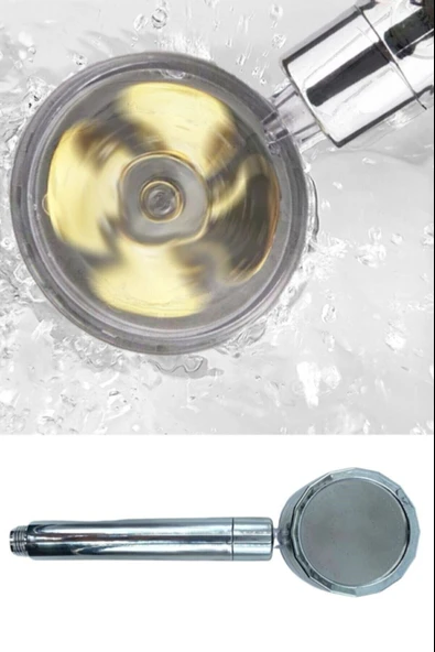 Turbo Duş Başlığı Su Tasarruflu 360 Hareketli Pervaneli Tazyikli Tuşlu Duş Başlığı (5314) - 3