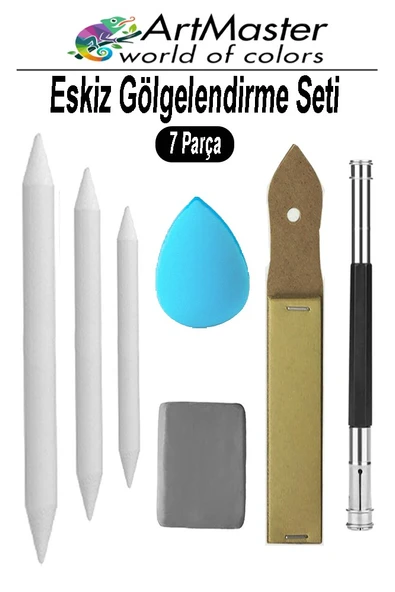 Eskiz Gölgelendirme Seti 7 Parça 1 Paket Kalem Uzatma Aparatı Karakalem Kalem Zımparası Pastel Dağıtıcı Resim Sanatı
