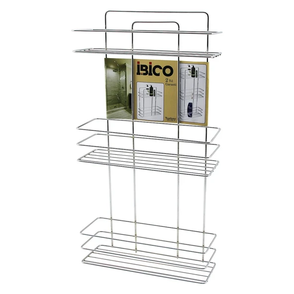 3 KATLI - DİKDÖRTGEN   KROM   METAL  BANYO KÖŞELİK - DUŞKABİN RAF - ŞAMPUANLIK (5314)