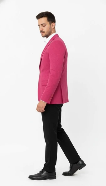 Plus Scorpion Fuşya Erkek Slim Fit Tek Düğmeli Blazer Ceket – Astarlı, Şık ve Modern Kesim - Resim 5