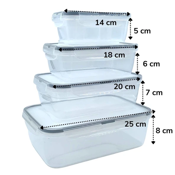 4'lü İç İçe Sızdırmaz Contalı Kilitli Kapaklı Plastik Erzak Saklama Kapları LC315 (5314) - 4
