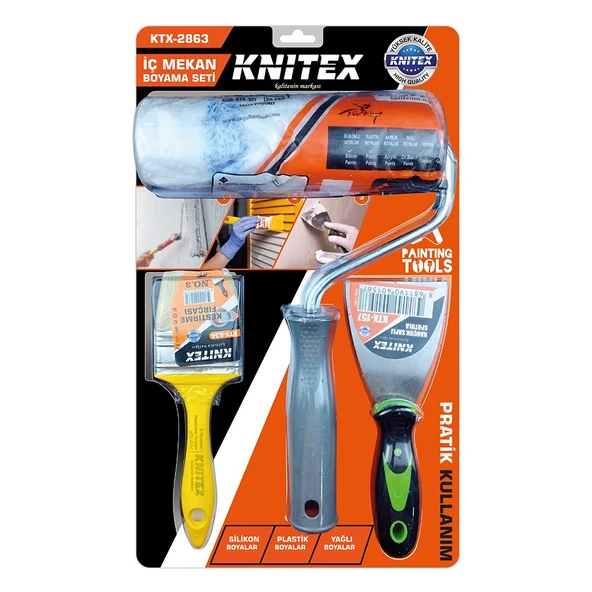 3PCS NALBUR - BOYACI SET SPATULA - KESTİRME FIRÇA - BOYA RULO 20CM (5314)