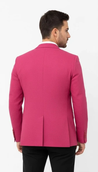 Plus Scorpion Fuşya Erkek Slim Fit Tek Düğmeli Blazer Ceket – Astarlı, Şık ve Modern Kesim - Resim 2