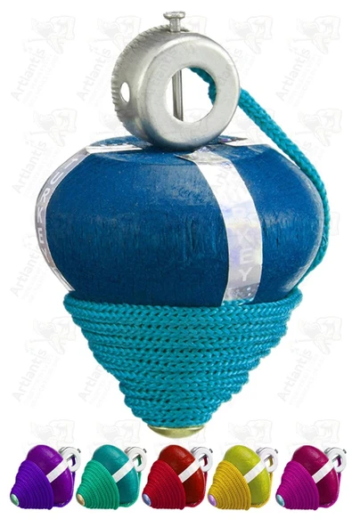 Ahşap Topaç 4 Adet Renkli Kaliteli Ahşap Topaç İpli Dönene Zilli Ağaç Topaç Nostaljik Oyuncak Geleneksel Okul Öncesi - 5