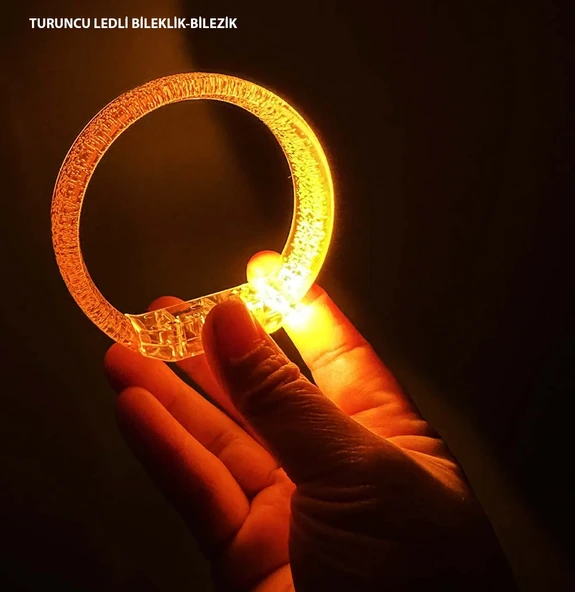 Turuncu Led Işıklı Baskı Yapılabilen Pilli Bileklik Bilezik 1,5 cm Genişlik (5314)