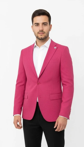 Plus Scorpion Fuşya Erkek Slim Fit Tek Düğmeli Blazer Ceket – Astarlı, Şık ve Modern Kesim ürün görseli
