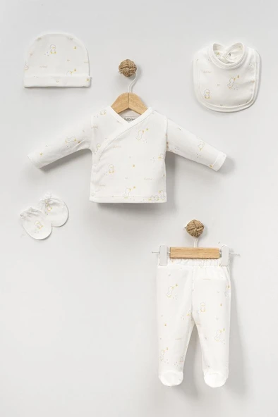 Bebitof %100 Pamuk Civciv Desenli 5 Parça Yenidoğan Hastane Çıkışı Zıbın Seti BBTF.EKR.20133.03 - Resim 2