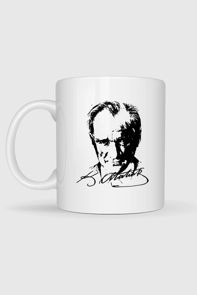 Mustafa Kemal Atatürk İmzalı Portre Tasarımlı Kupa Bardak - Resim 2