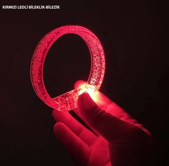Kırmızı Led Işıklı Baskı Yapılabilen Pilli Bileklik Bilezik 1,5 cm Genişlik (5314)