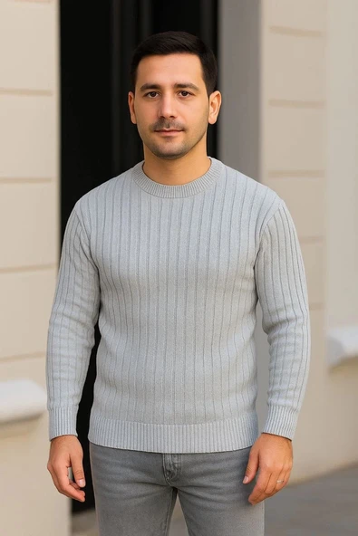 Erkek Fitilli Triko Kazak 2’li Set – Siyah & Gri, Kalın Dokuma Pamuklu Regular Fit Bisiklet Yaka Uzun Kollu Rahat Kışlık - Resim 8