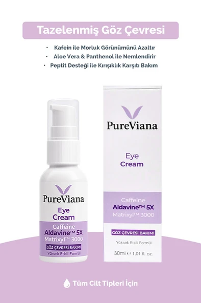 PureViana Göz Kremi 30ML - Kafein + Peptit + Hyaluronik Asit - Morluk, Göz Altı Torbası ve Kırışıklık Karşıtı - Resim 3