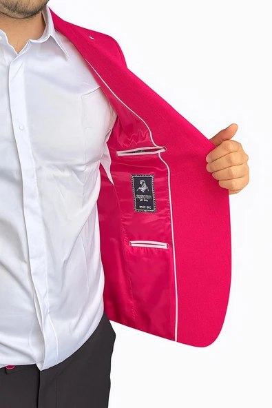 Plus Scorpion Fuşya Erkek Slim Fit Tek Düğmeli Blazer Ceket – Astarlı, Şık ve Modern Kesim - Resim 7