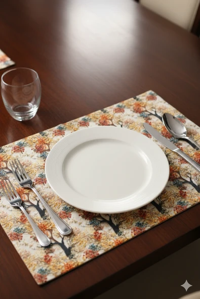 Sonbahar Ağaçları Desenli Dijital Baskılı 6'lı Amerikan Servisi 30 cm x 45 cm - Resim 5