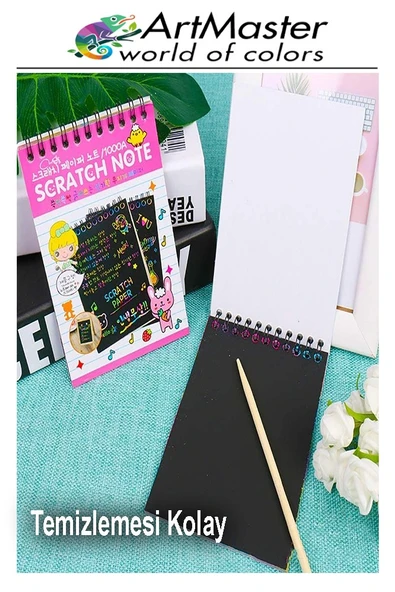 Gökkuşağı Kazıma Defteri Sihirli A6 10x15 cm 1 Paket 10 Sayfa Spiralli Scratch Note Spralli Siyah Sihirli Resim Defteri - 4