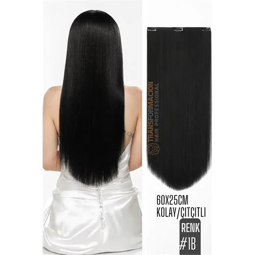 Doğal Görünümlü Düz Siyah Sentetik Kaynak Saç – RENK KOD:#1B  Kolay Tak Çıkar, Işıltılı Etki! ürün görseli